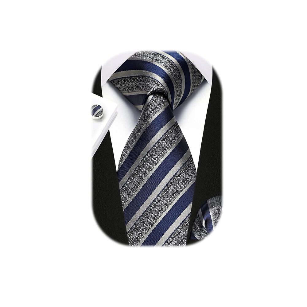 Stripe Men Ties Set Navy Blue Grey Ties for Men Formal Silk Woven